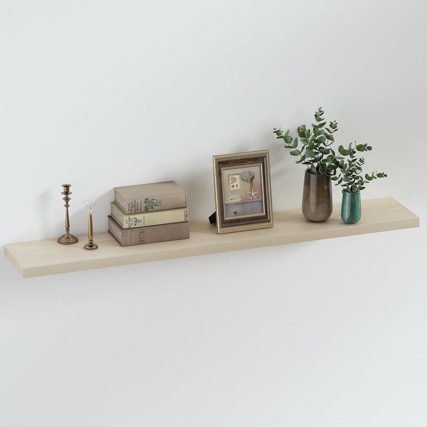 SAUMONIERES Floating Shelves 8 Inch Deep Solid Wood Wide Wall Shelf Set of 1 Wall Mounted for Bedroom Bathroom Living Room Kitchen, 48 Inch Natural