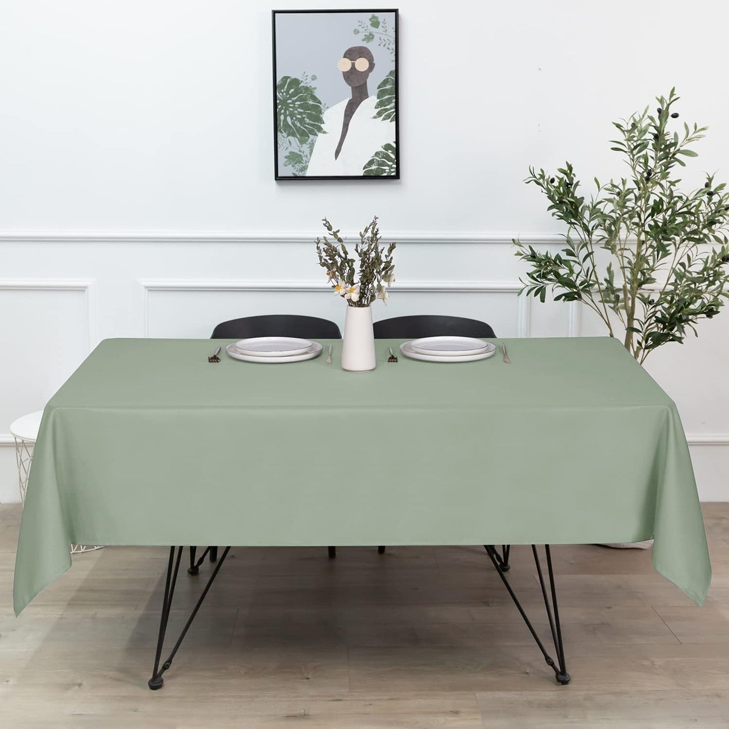 sancua Rectangle Tablecloth - 60 x 120 Inch - Stain and Wrinkle Resistant Washable Polyester Table Cloth, Decorative Fabric Table Cover for Dining Tables, Buffet Parties and Camping, Sage Green