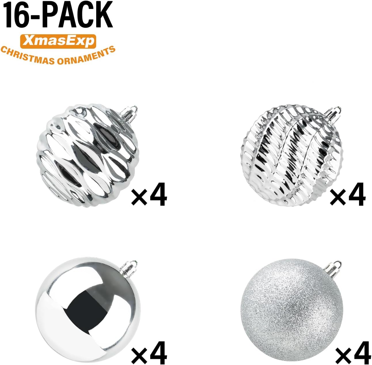 XmasExp 16ct Christmas Balls Ornaments - Shatterproof Large Hanging Ball Decorative Xmas Balls for Holiday Wedding Party Xmas Tree Decoration(3.15"/80mm, Silver)