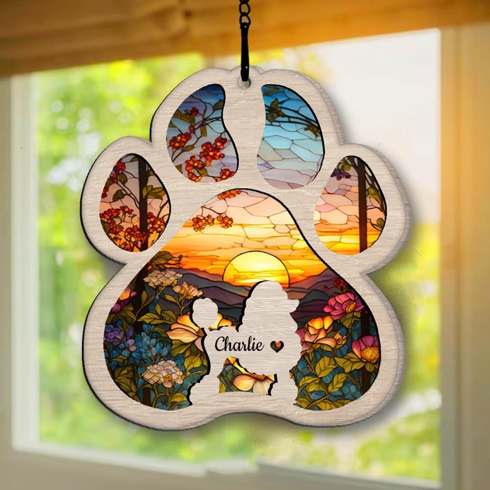 Personalized Poodle Suncatcher Dog Memorial Gifts, Custom Poodle Ornament Christmas Tree, Pet Remembrance Gift, Loss of Dog Sympathy Gift, Pets Memorial Ornament, Pet Loss Suncatcher