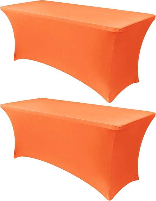 Obstal 4Ft Stretch Spandex Table Cover for Standard Folding Tables - 2 Pack Universal Rectangular Fitted Tablecloth for Party, Banquet, Events, Trade Show (Orange, 48L x 24W x 30H Inches)