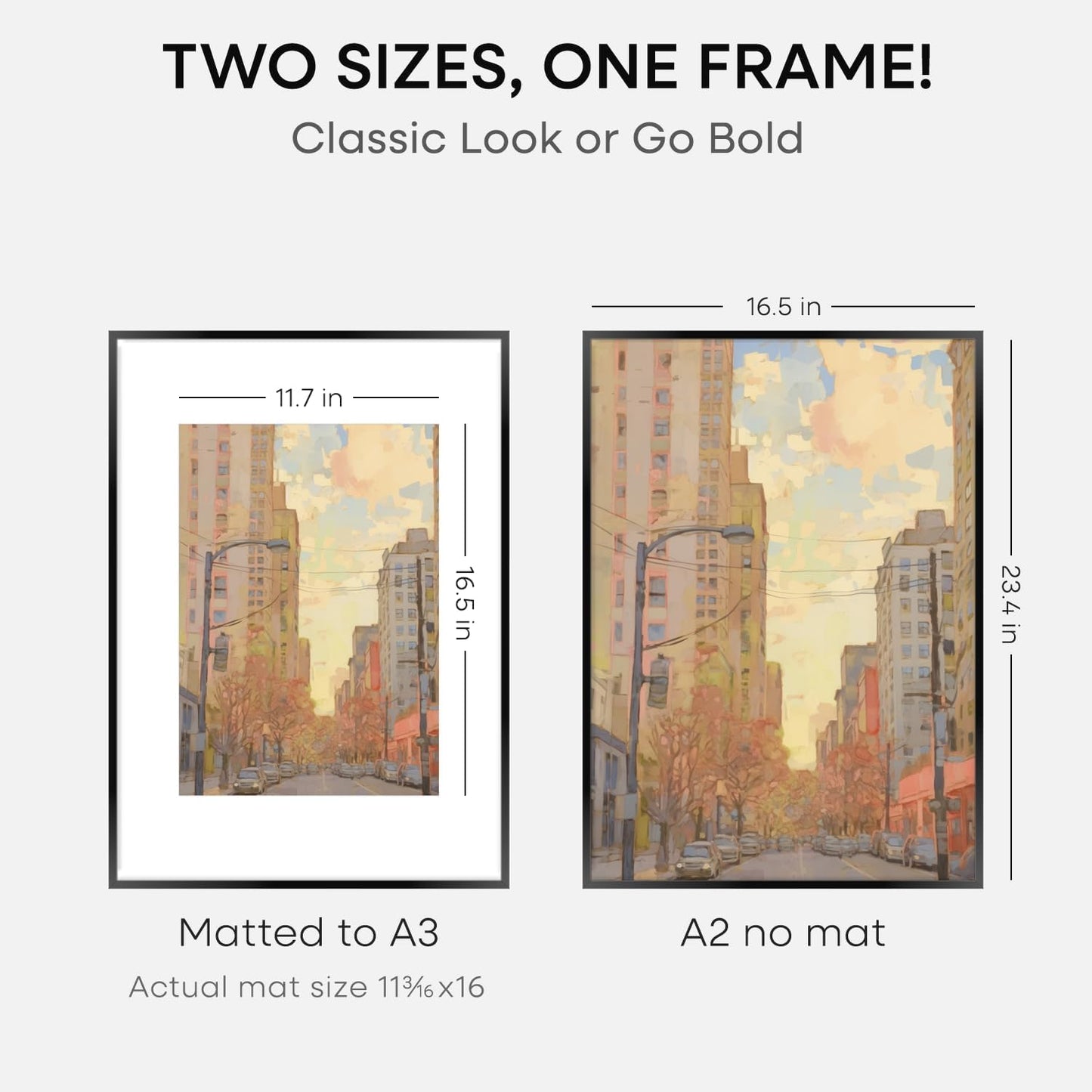 Homeforia A2 Picture Frame Black, High End Metal 16.5 x 23.5 inch Poster Frames with Mat 11.7 x 16.5 for Photo, A2 Size Frames Matted to A3 Print, 16.5 by 23.4 Hanging Frames, Tempered Glass, Set of 1