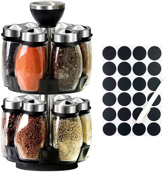 Revolving Spice Rack Organizer Countertop, Spinning Spice Storage Rack Tower Organizer with 12 Empty Jars, Rotating Spice Holder Shelf Seasoning Rack Shelf, Spice Seasoning Bottle Organizer