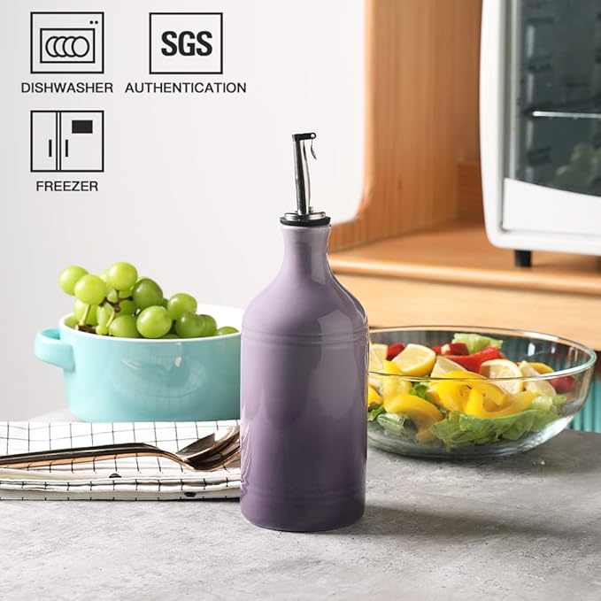 Sweejar Ceramic Olive Oil Dispenser Bottle, Opaque Oil Cruet Protects Oil to Reduce Oxidation, Suitable for Storage Oil, Vinegar, Coffee Syrups & Other Liquids, Pack of 1, 15.5 Fl Oz (Gradient Purple)