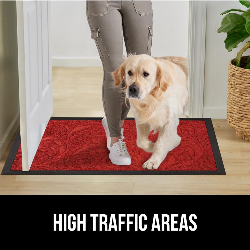 GORILLA GRIP 100% Waterproof All-Season WeatherMax Doormat US Designed Natural Rubber, Stain and Fade Resistant, Low Profile Indoor Outdoor Door Mats, Easy Clean Patio Mat, 17x29, Red Vintage Wine