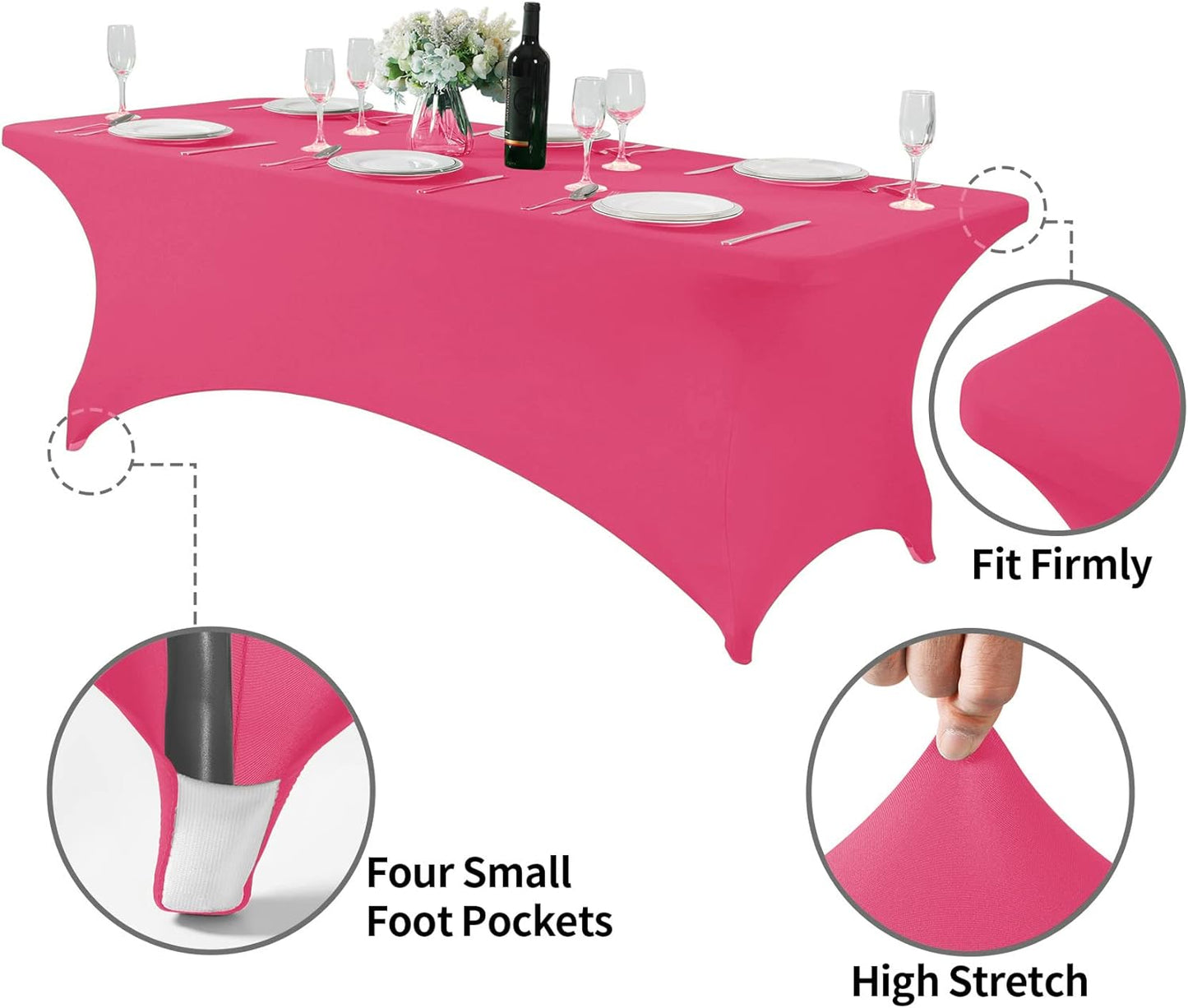 Spandex Table Cover for 8FT or 4ft or 6ft Table Universal Fitted Stretch Tablecloth for Party, Banquet, Wedding and Events-Hot Pink