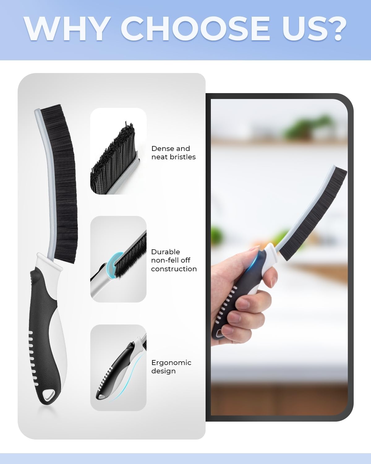 Crevice Cleaning Brushes, Scrub Brush for Hard to Reach Small Space, Home Essentials, Cleaning Supplies, Cleaning Tools for Household Use, Bathroom, Shower, Kitchen, Toilet, Window (3, Blue)