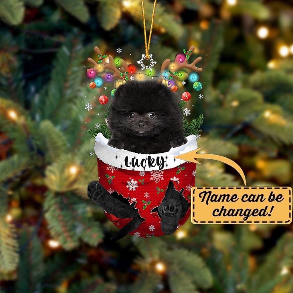 Black Pomeranian Dog Christmas Ornament, Black Pomeranian in Snow Pocket Christmas Tree Ornament, Dog Lovers Gift Idea Xmas Decor, Christmas Decorations for Tree, Christmas Ornament Gift for Dog Lover
