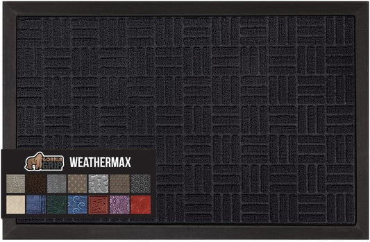 GORILLA GRIP 100% Waterproof All-Season WeatherMax Doormat, 60x24, US Designed Natural Rubber, Stain and Fade Resistant, Low Profile Indoor Outdoor Door Mats, Easy Clean Patio Mat, Midnight Maze