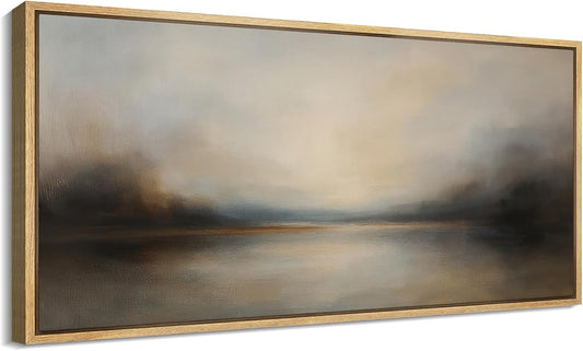 MUDECOR Extra Larg Framed Canvas Print Wall Art Abstract Landscape Neutral Tones Misty Horizon Illustrations Decorative Colorful for Bedroom - 60"x30"