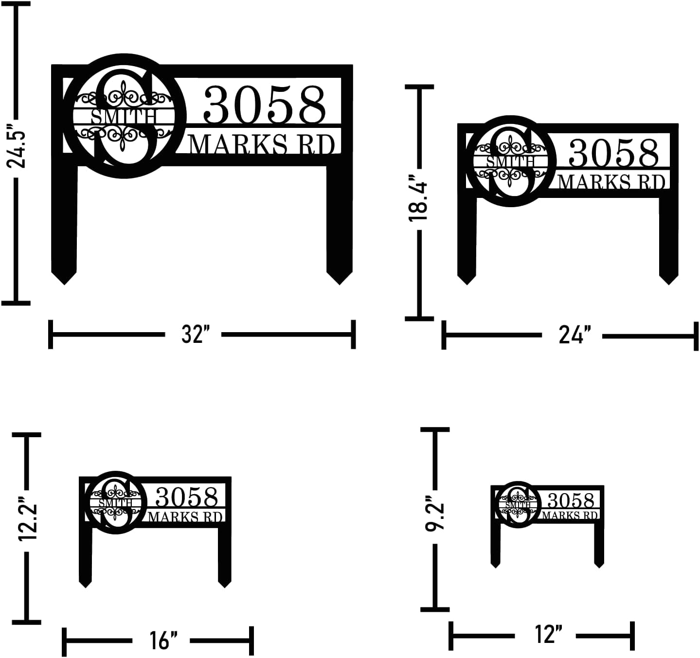 Personalized Metal Yard Address Sign with Last Name and Monogram, House Number Sign for Lawn and Patio