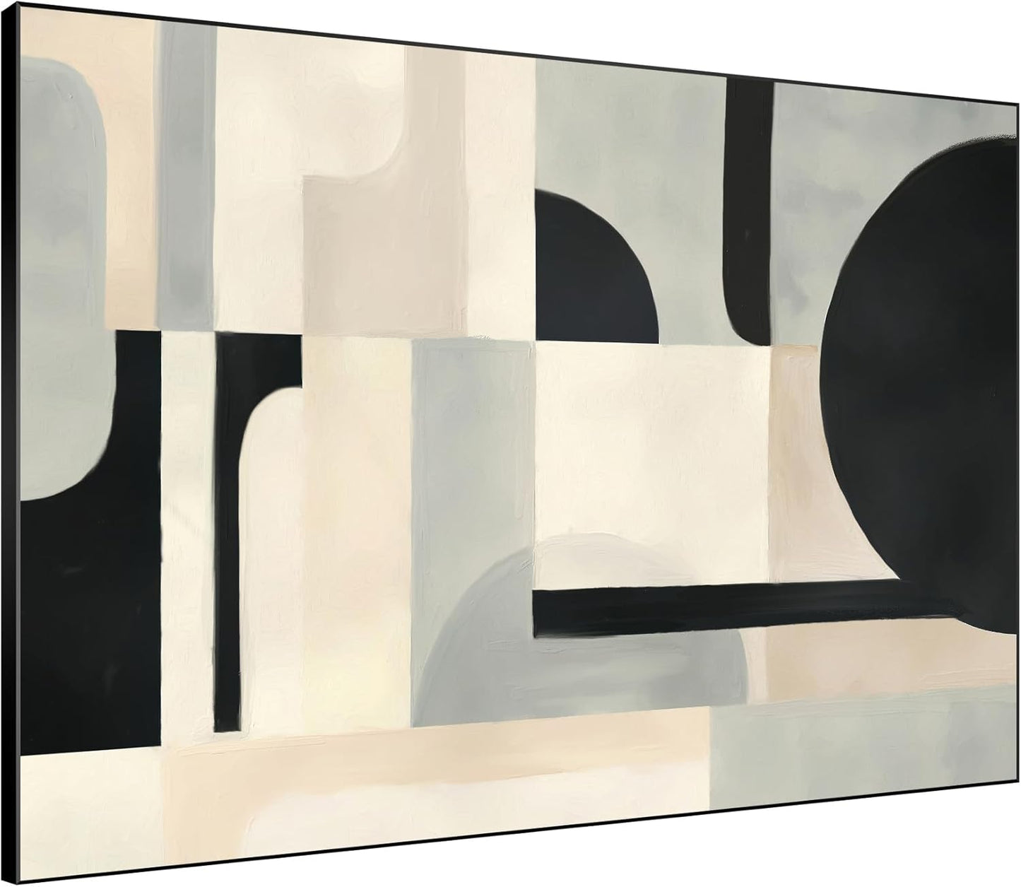 SIGNWIN 36"x46" Extra Large Framed Wall Art Modern Neutral Abstract Geometric in Black and Beige, Clean Minimalist Design for Home Living Room Bedroom Decor (Frame Assembly Required)