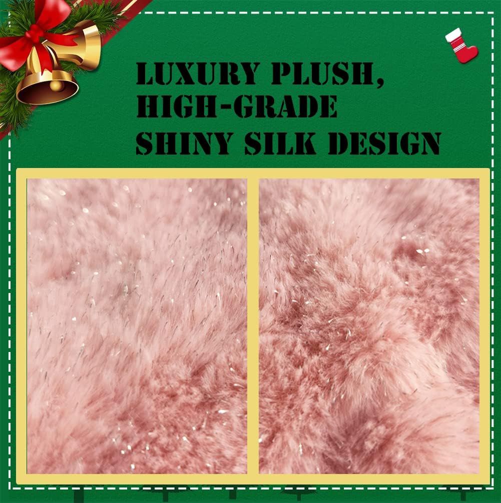 AOGU 36 Inch Faux Fur Christmas Tree Skirt Pink Shiny Plush Skirt for Merry Christmas Party Christmas Tree Decoration