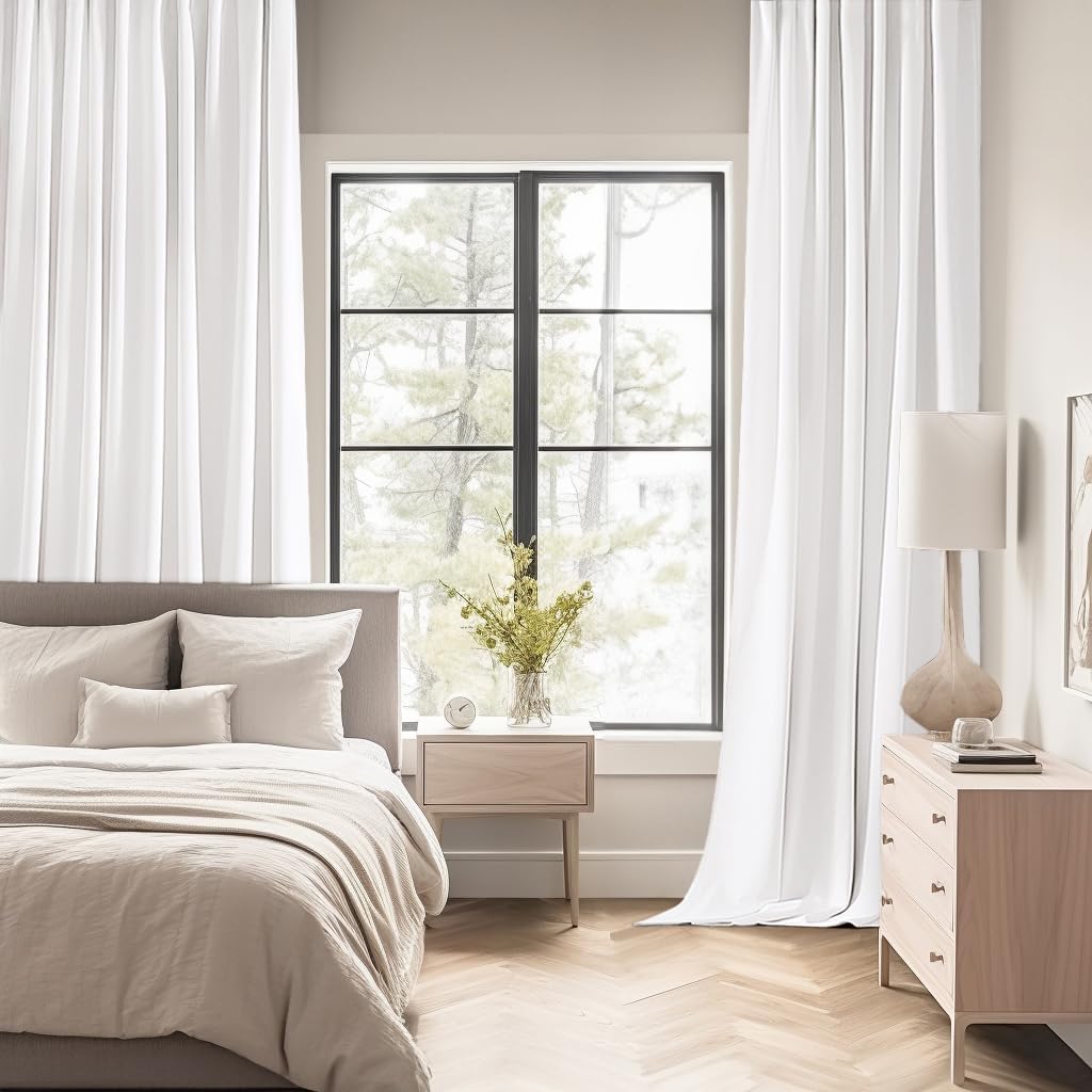 MIULEE Pure White Back Tab Blackout Curtains 90 Inches Long 2 Panels Set for Living Room Bedroom Privacy, Rod Pocket/Pinch Pleat Thermal Insulated Room Darkening Pleated Light Blocking Drapes