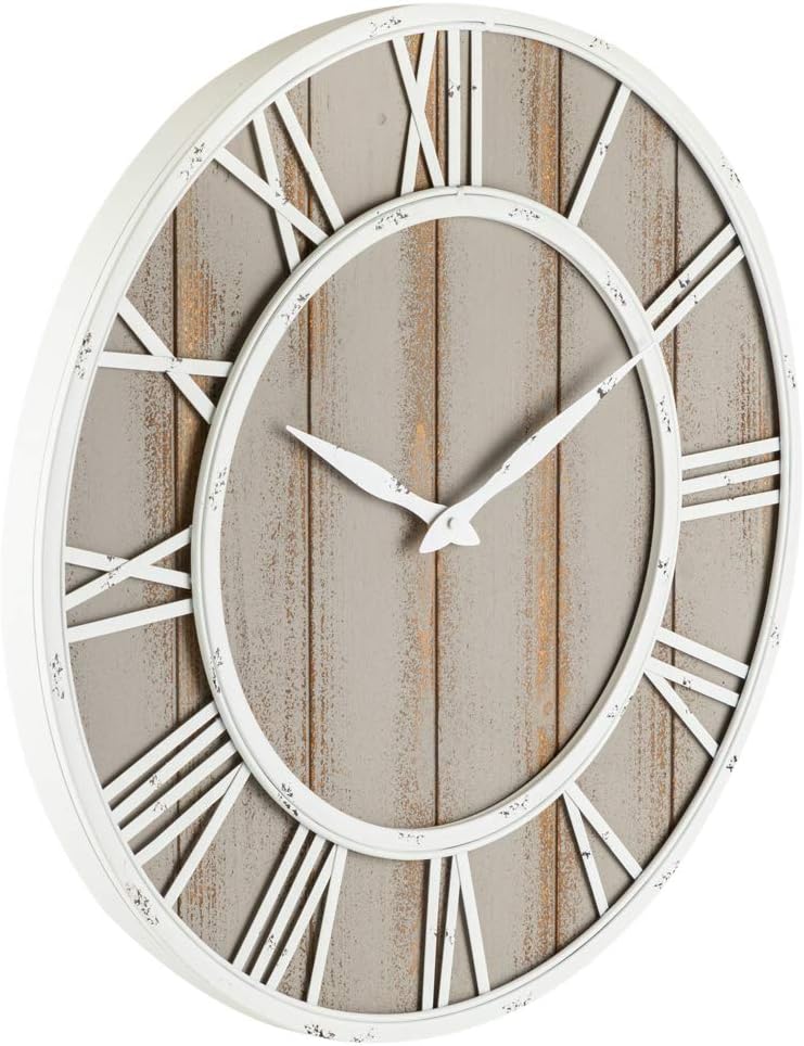 Oldtown Farmhouse Metal & Solid Wood Noiseless Wall Clock (Coastal Grey, 30-inch)