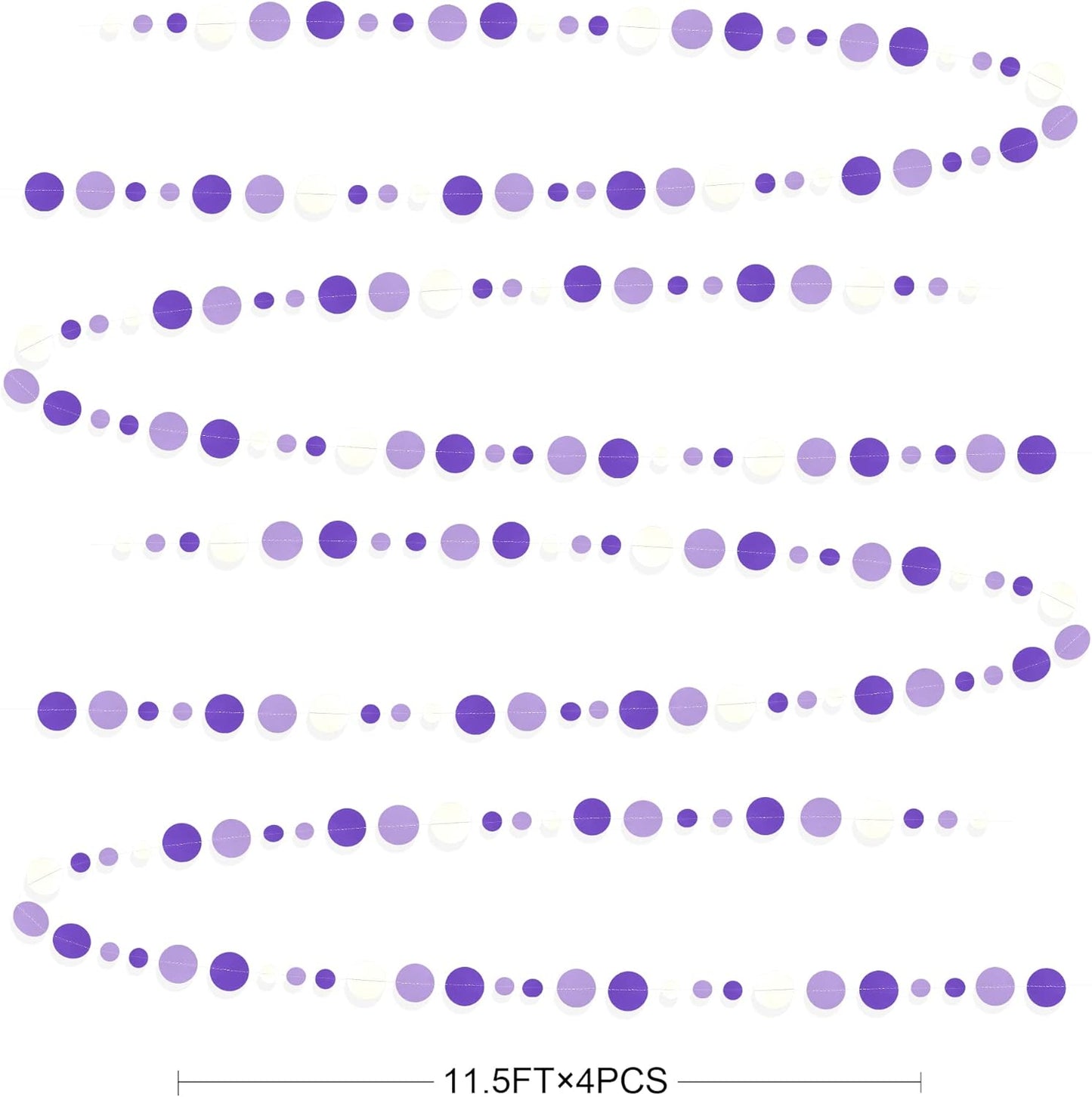 46 Ft Purple and White Circle Dots Garland Lavender Hanging Paper Polka Dot Streamer for Birthday Anniversary Engagement Wedding Baby Bridal Shower Valentine Day Lilac Theme Party Decorations Supplies