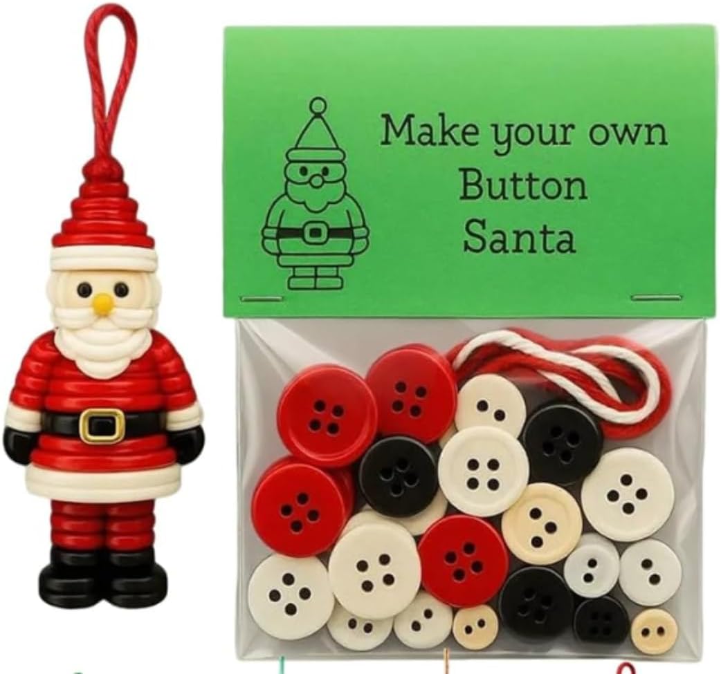 DIY Christmas Button Ornament Making Set - Snowman/Santa/Angel, Fun Holiday Craft Kit for All Ages, Ideal Xmas Tree Hanging Decor & Festive Gifts (10 pcs-B)