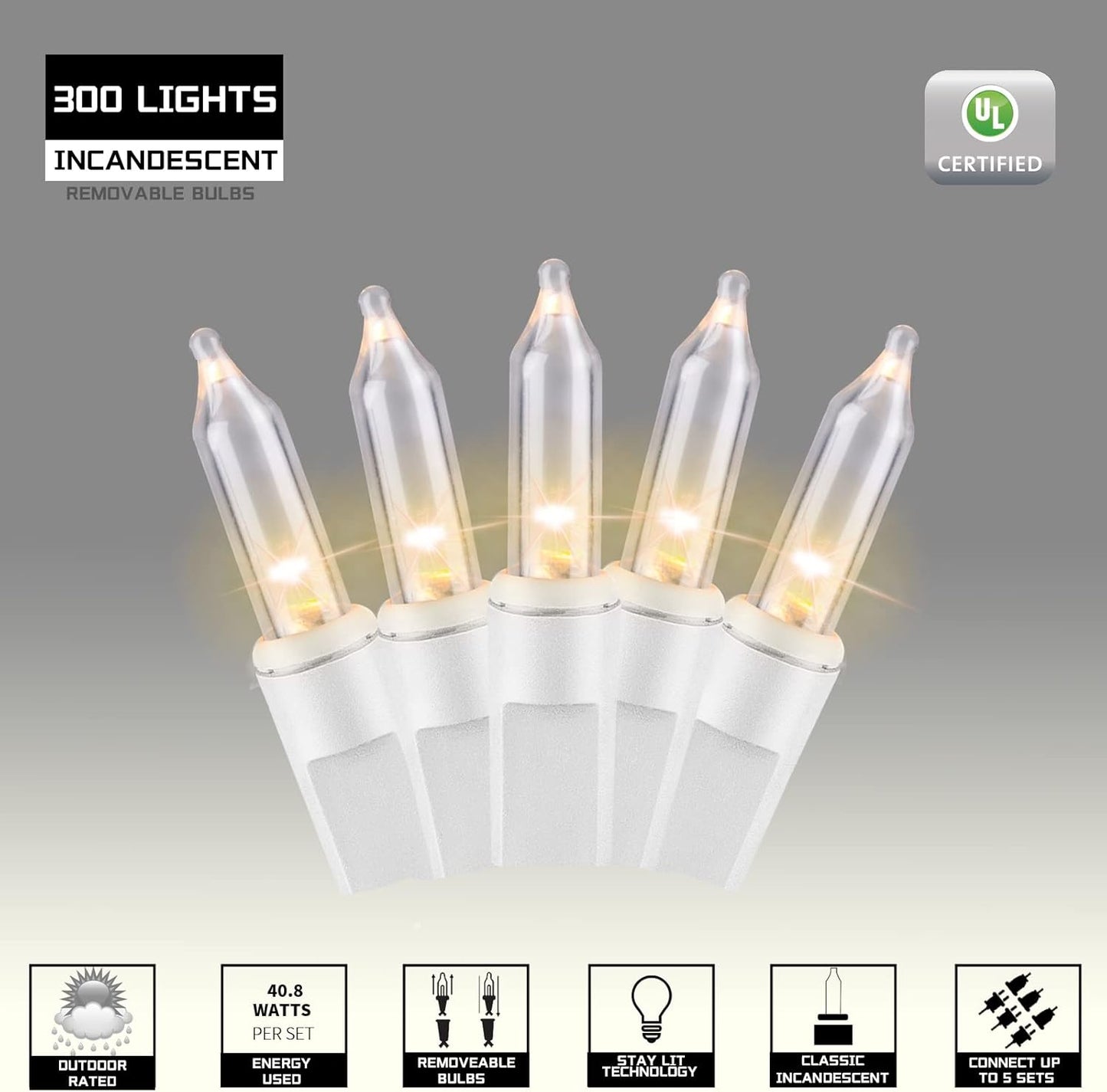 300LIGHTS(2*150L) Warm White Extra-Bright with End Connectors Christmas Decorative Lights 19.44m UL Certified Mini String Light Set Waterproof for Home Garden Holiday Tree Party Patio Wedding