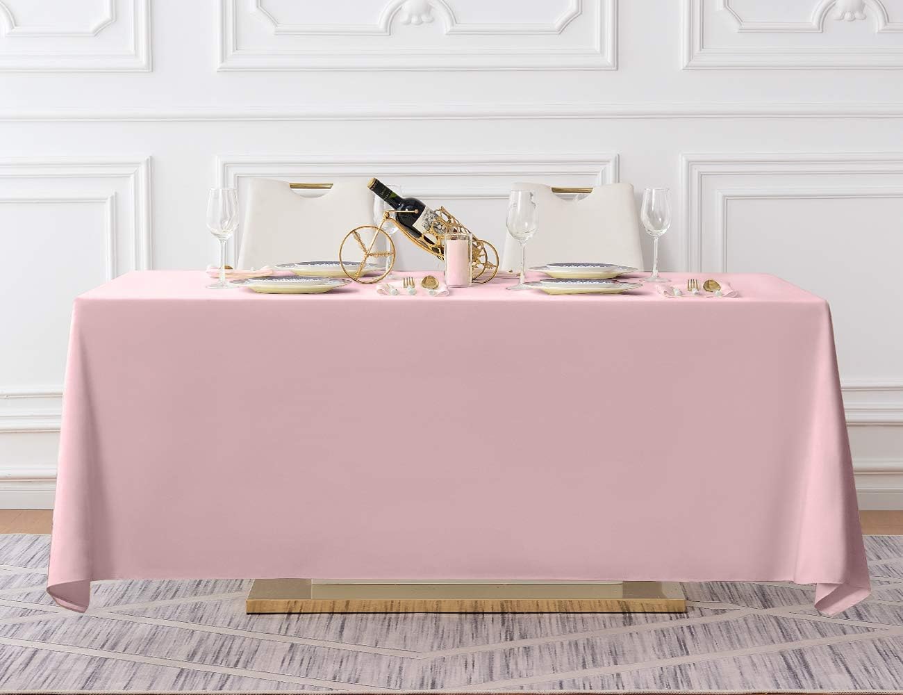 Surmente Pink Tablecloth 90 x 132-inch Rectangular Polyester Table Cloth for Weddings, Banquets, or Restaurants