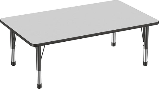 FDP Rectangle Activity School and Classroom Kids Table (36 x 60 inch), Toddler Leg, Adjustable Height 15-24 inches - Gray Top and Black Edge