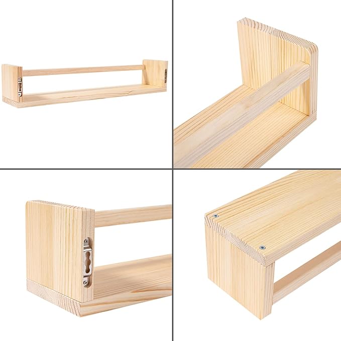 AZSKY Nursery Book Shelves 24 Inch Rustic Natural Wood Floating Shelves,Wall Book Shelves for Farmhouse,Bathroom Décor,Kitchen Spice Rack or Book Shelf Organizer for Home Décor,a Set of 3 Same Sizes