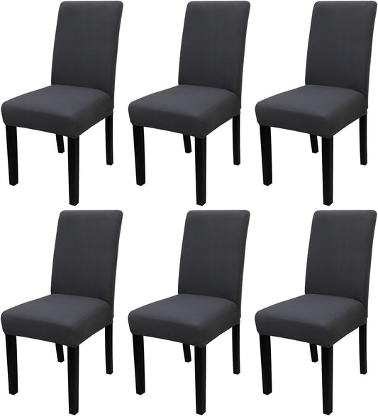 JQinHome 6 Pcs Dining Chair Slipcover,High Stretch Removable Washable Chair Seat Protector Cover for Home Party Hotel Wedding Ceremony (Grey)