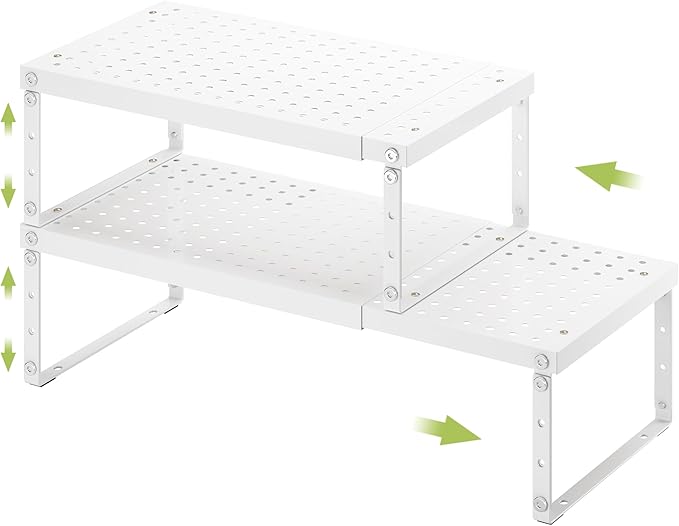 Expandable Cabinet Organizer Shelf With Adjustable Height, Stackable Kitchen Countertop Organizer Rack, Adjustable Shelf Riser For Kitchen Counter, Pantry, Cupboard, Desk, Tabletop