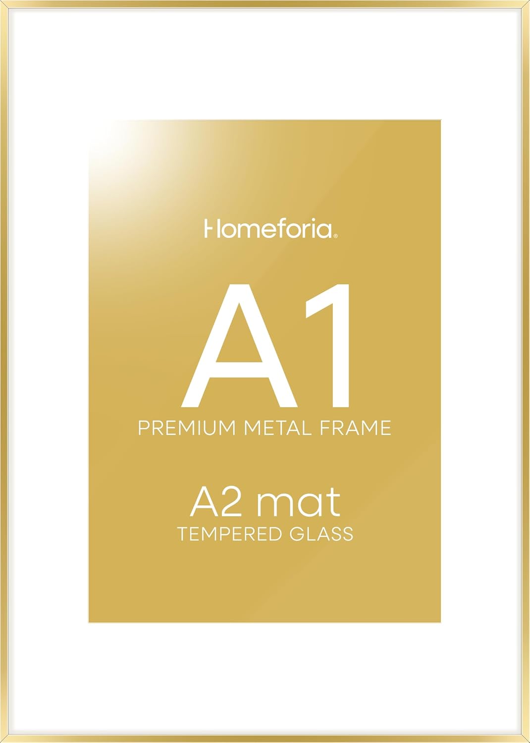 Homeforia A1 Poster Frame Gold, High End Metal 23.4 x 33.1 inches Large Picture Frames with Mat 16.5 x 23.4 for Photo, A1 Size Frames Matted to A2 Print, 23.4x33.1 Thin Frame, Tempered Glass, Set of 1