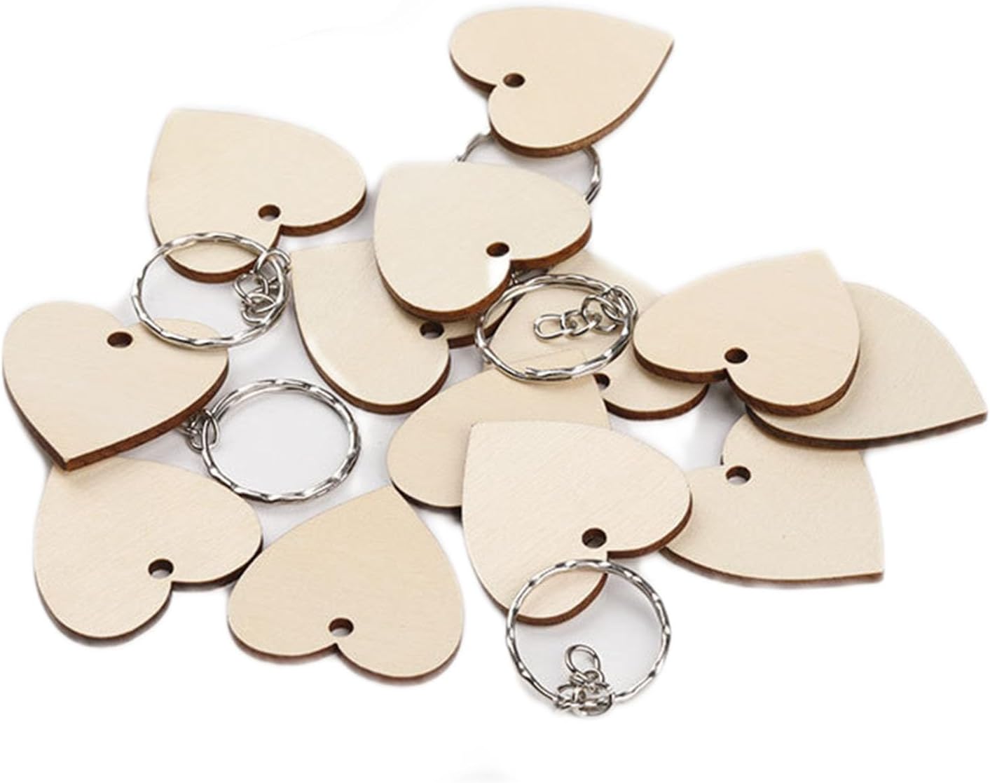 QMTSINEW 100 Pcs Blank Heart-Shaped Wooden Keychain Set,Unfinished Heart Wooden Circles with 100Pcs Key Rings Personalized Wood Keychain Key Ring Key Tags DIY Keychain Supplies for Craft