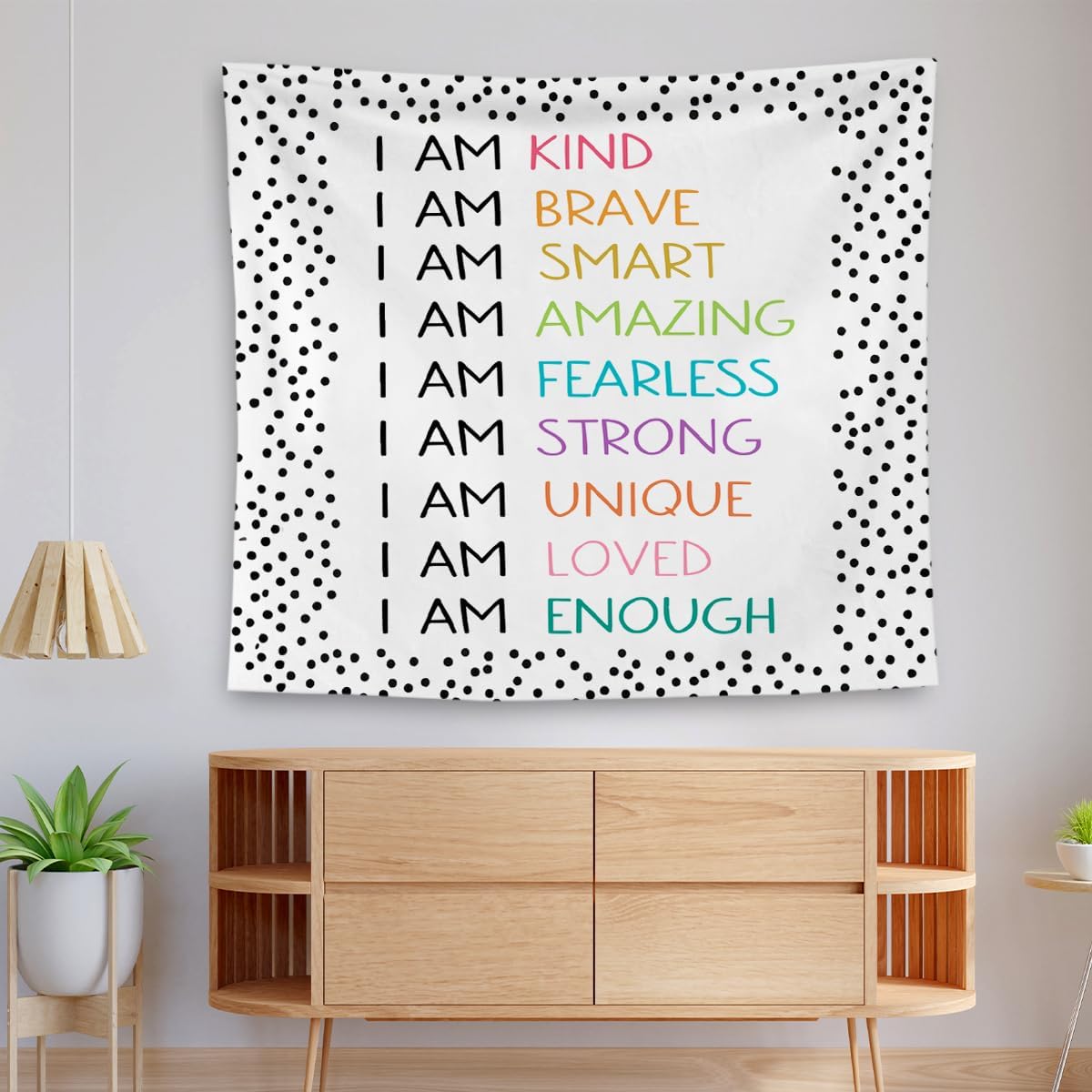 QGFM Positive Affirmations Wall Decor, I am Kind Brave Smart Inspirational Tapestry Wall Hanging for Classroom Nursery Kids Room Playroom Decor, Positive Affirmations for Kids, 50x60 Inches