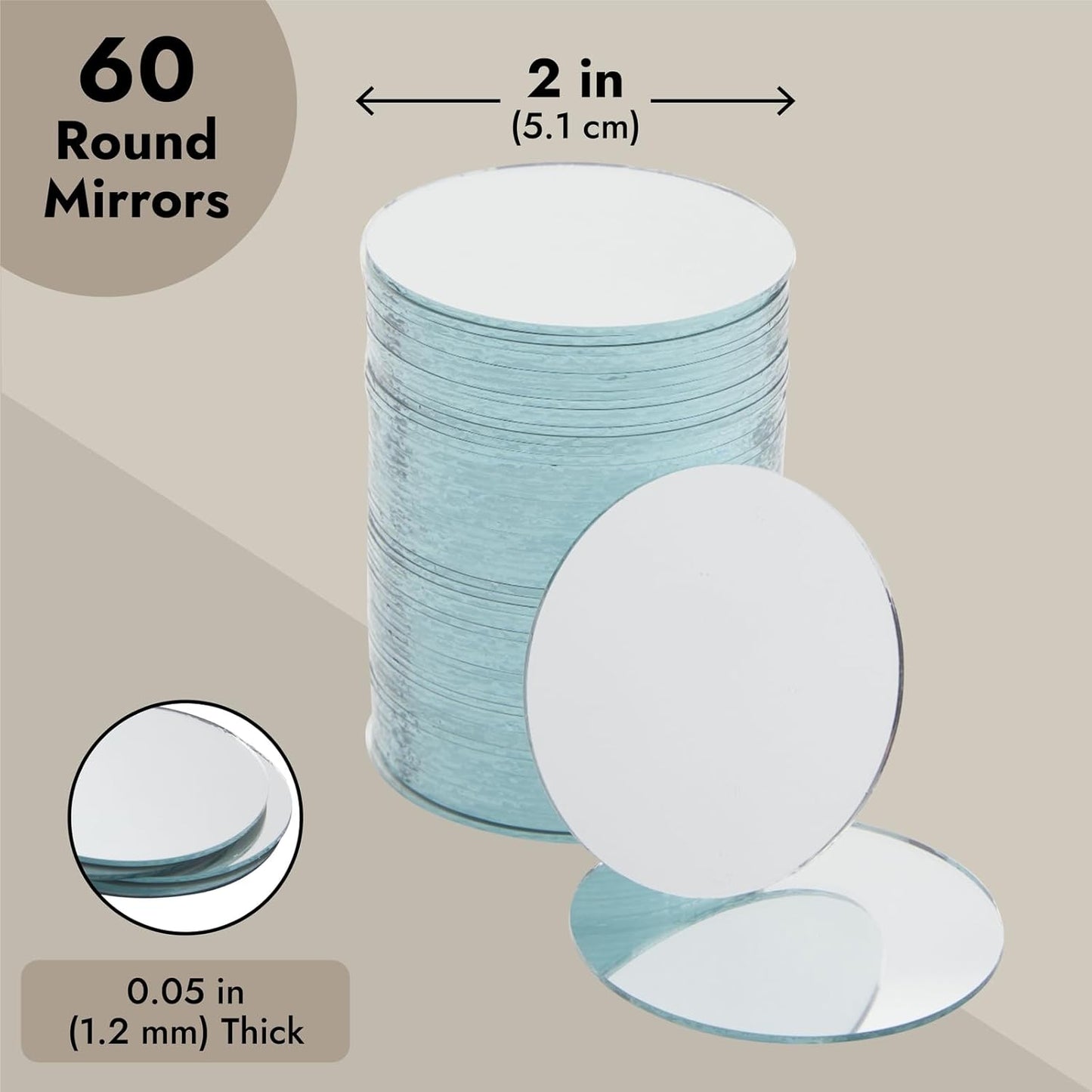 Juvale Craft Mirrors Bulk Mini Glass Tiles - 60-Pack 2-Inch Round Tiles - DIY Mosaic Crafts - Tiny Mirrors for Table Centerpieces & Wall Decor