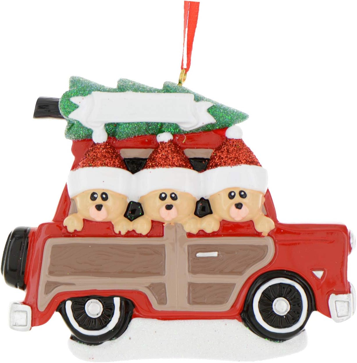 3D Road Trip Bears Family of 3 Ornament 2025 Personalized Family Christmas Ornaments 2025 | Snowy Tree Red Truck Personalized Tree Ornaments for Grandchildren, Siblings & Grandkids of Three Ornament