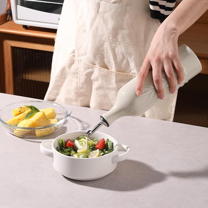 Sweejar Large Ceramic Olive Oil Dispenser Bottle, 24 Oz Relief Opaque Oil Cruet Protects Oil To Reduce Oxidation, Storage Vinegar, Soy Sauce, Coffee Syrup, Liquids, Set of 1 (Beige)