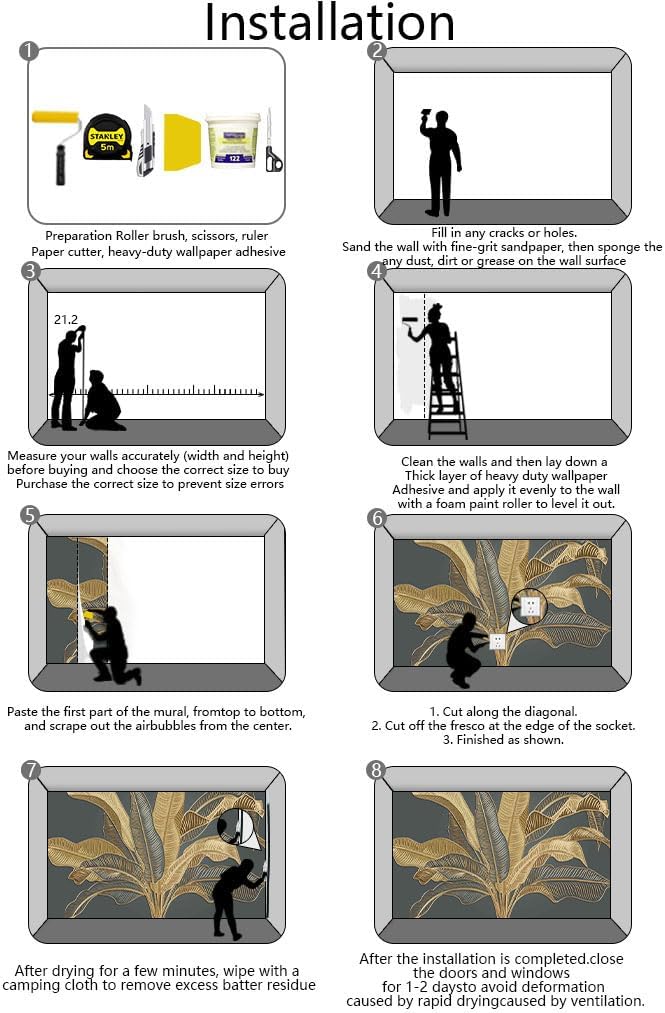 Large Banana Leaf Wallpaper on Gray Background, Art Wall murals for Bedroom, Living Room, Bathroom(Non-self-Adhesive)