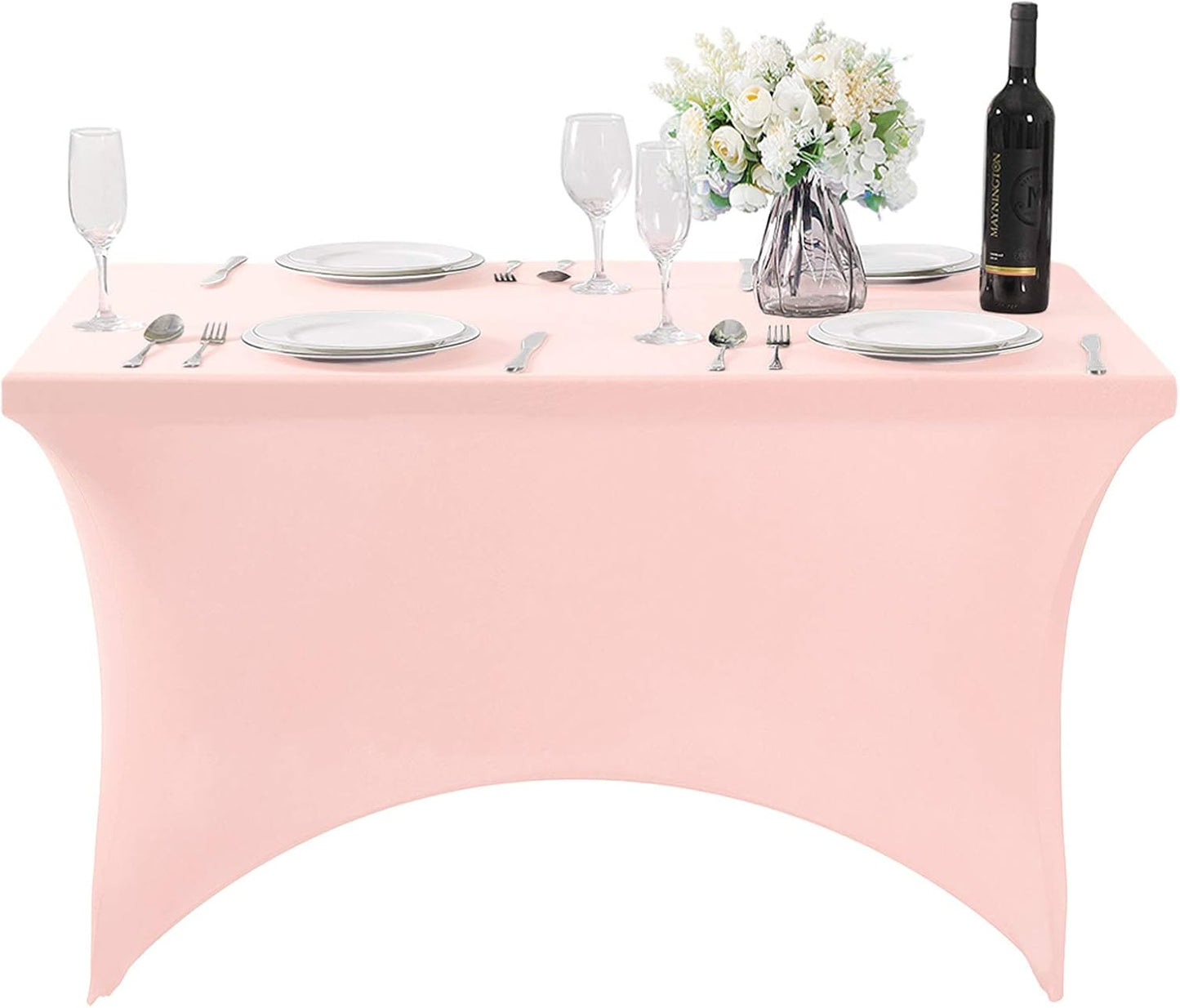 SuperO Waterproof Spandex Table Cover for 4FT Table Universal Fitted Stretch Tablecloth for Party, Banquet, Wedding and Events-Blush Pink