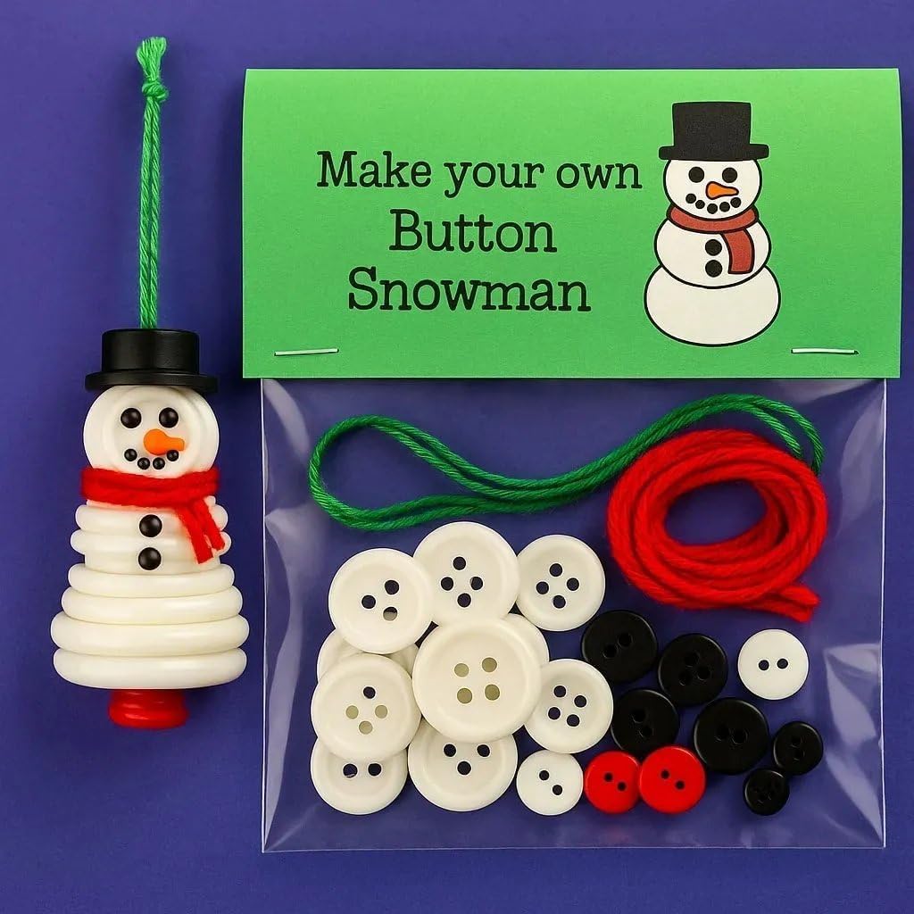 DIY Christmas Button Ornament Making Set–Fun Holiday Handmade Decorations for All Ages,DIY Craft Buttons Kit with Christmas Snowman/Santa/Angel,Xmas Tree Hanging Decorations (#C)