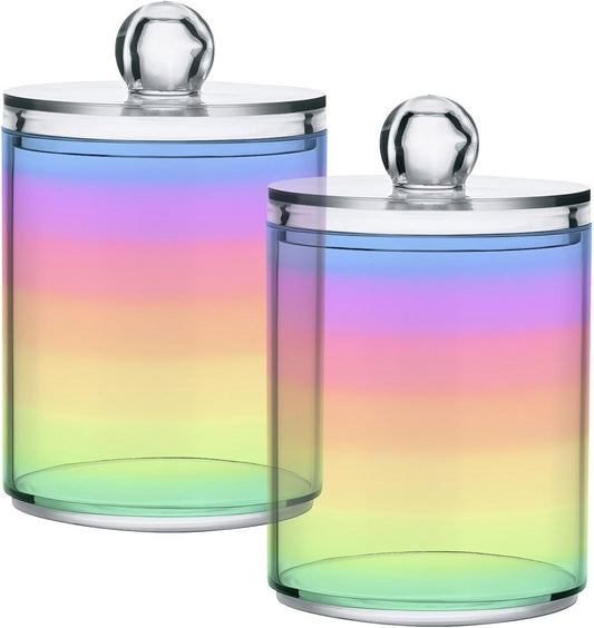 Rainbow Pastel 2PC Airtight Transparent Plastic Storage Jar Food Storage Container Plastic for Food Herbs Tea etc with Storage Lid easy to use and clean With lid Easy To Use