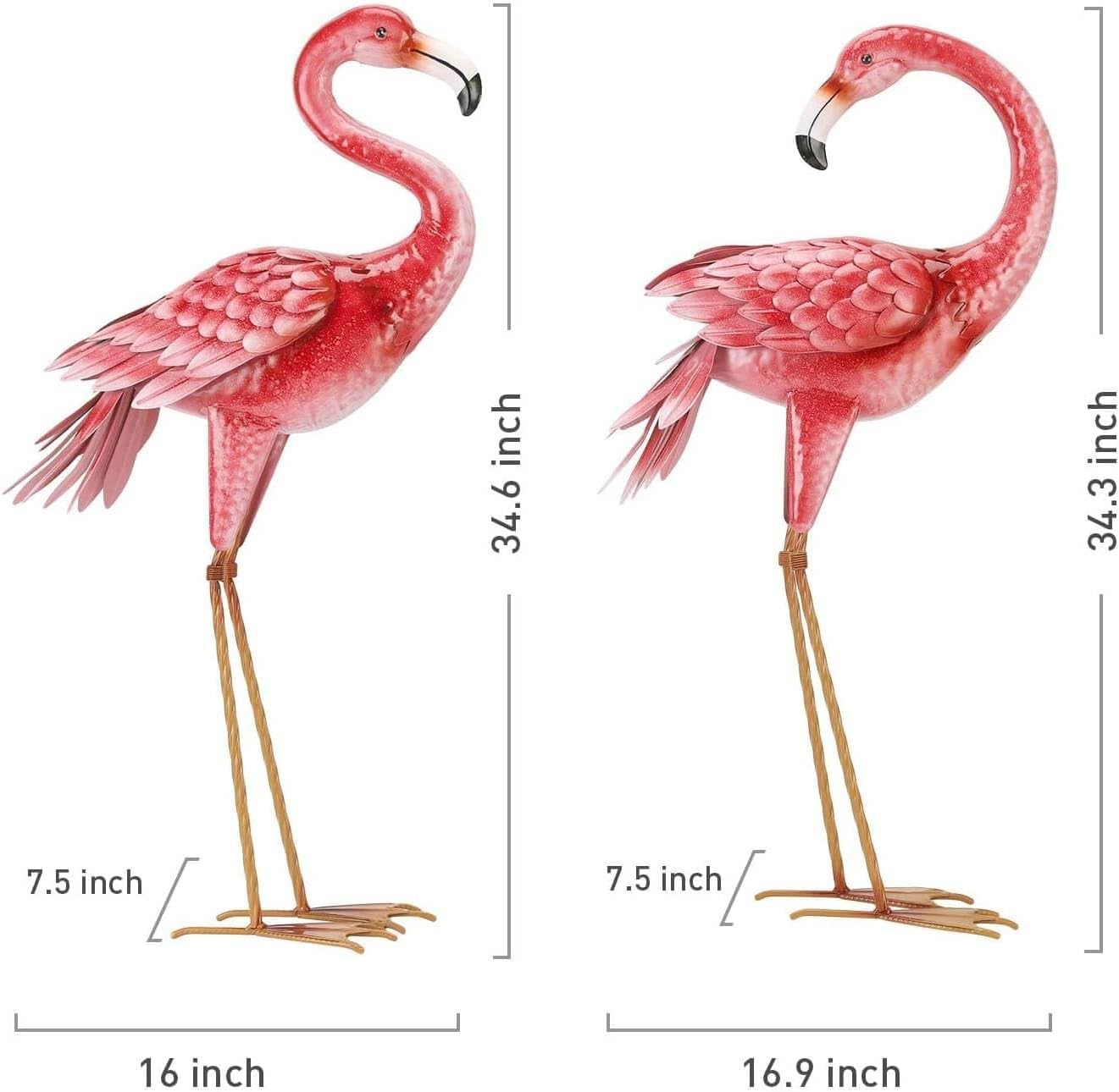 Kircust Flamingo Garden Statues and Sculptures, Metal Birds Yard Art Outdoor Statue, Large Pink Flamingo Lawn Ornaments for Home, Patio, Backyard Decor (2-Pack)