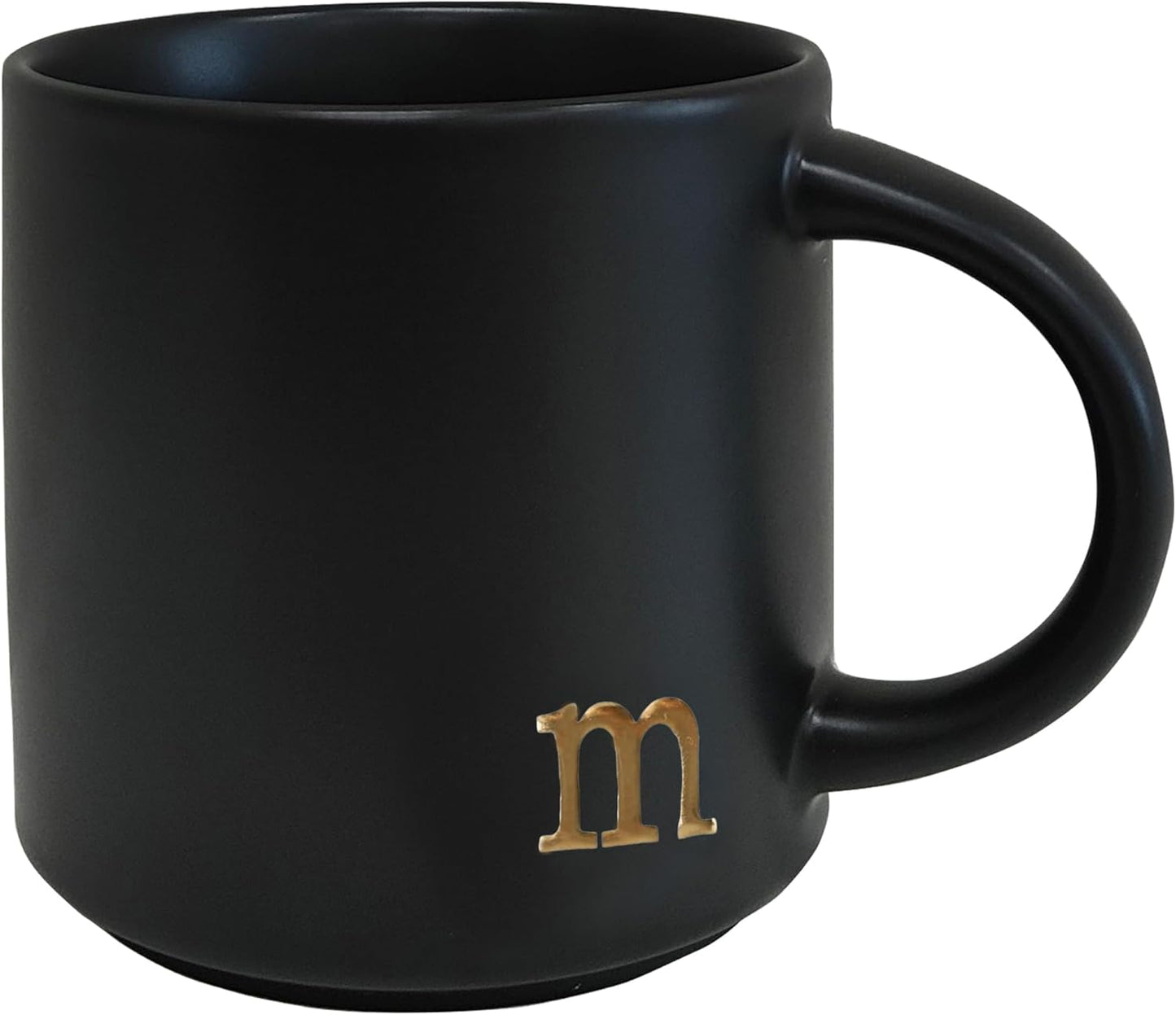 COLLECTIVE HOME - Black Monogram Ceramic Mugs, 15 oz Golden Initial Coffee Cups, Elegant Alphabet Tea Mugs, Personalized Halloween Mug with Gift Box, Perfect for Office and Home Décor (m)