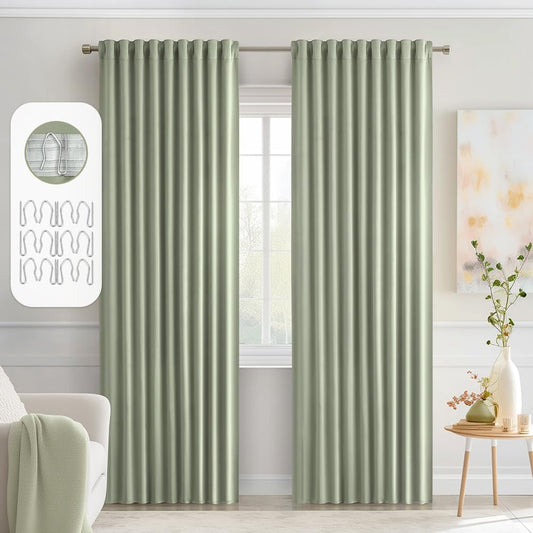 MIULEE Back Tab Sage Green Curtains 84 Inch Length 2 Panels Set for Living Room Bedroom, Rod Pocket/Pinch Pleated Light Blocking Thermal Insulated Room Darkening Blackout Curtains 84 Inches Long