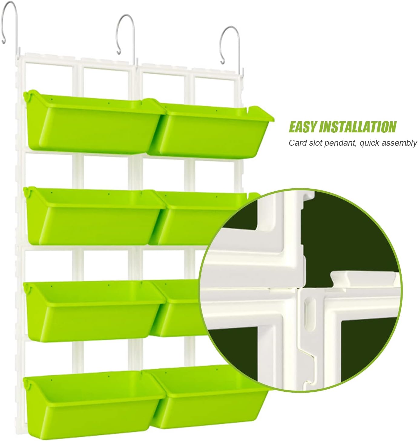 8 Pockets Vertical Planters,Wall Mounted Plastic Plant Grow Pots,Wall Pocket Planters for Indoor,Outdoor,Balcony,Garden Decoration,Light Green