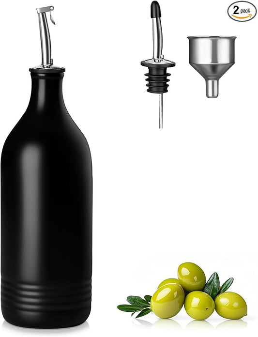 vancasso 20 Oz Ceramic Olive Oil Dispenser Bottle, Bottle Dispenser with Spout and Funnel for Kitchen,Suitable for Oil, Vinegar, Coffee Syrups & Other Liquids，BK