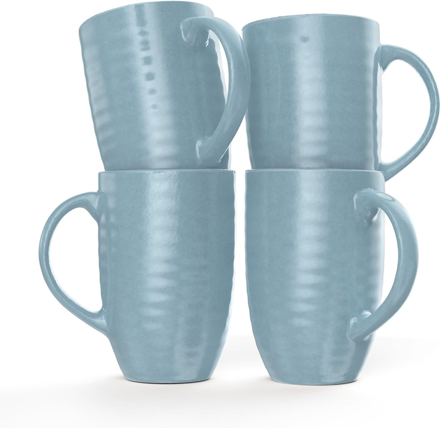 Set of 4 Oversized 20oz Tall Ceramic Latte Coffee Mugs, Gift Set for Cococa, Tea and More. With Large Handles; Dishwasher and Microwave Safe. (Blue)