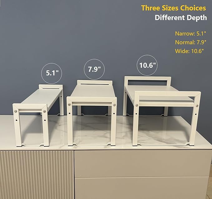 Expandable Cabinet Shelf Organizer 16-26" L Stackable Kitchen Counter Shelf Rack Stand Sink Riser Countertop Storage White (Normal 7.9”D)