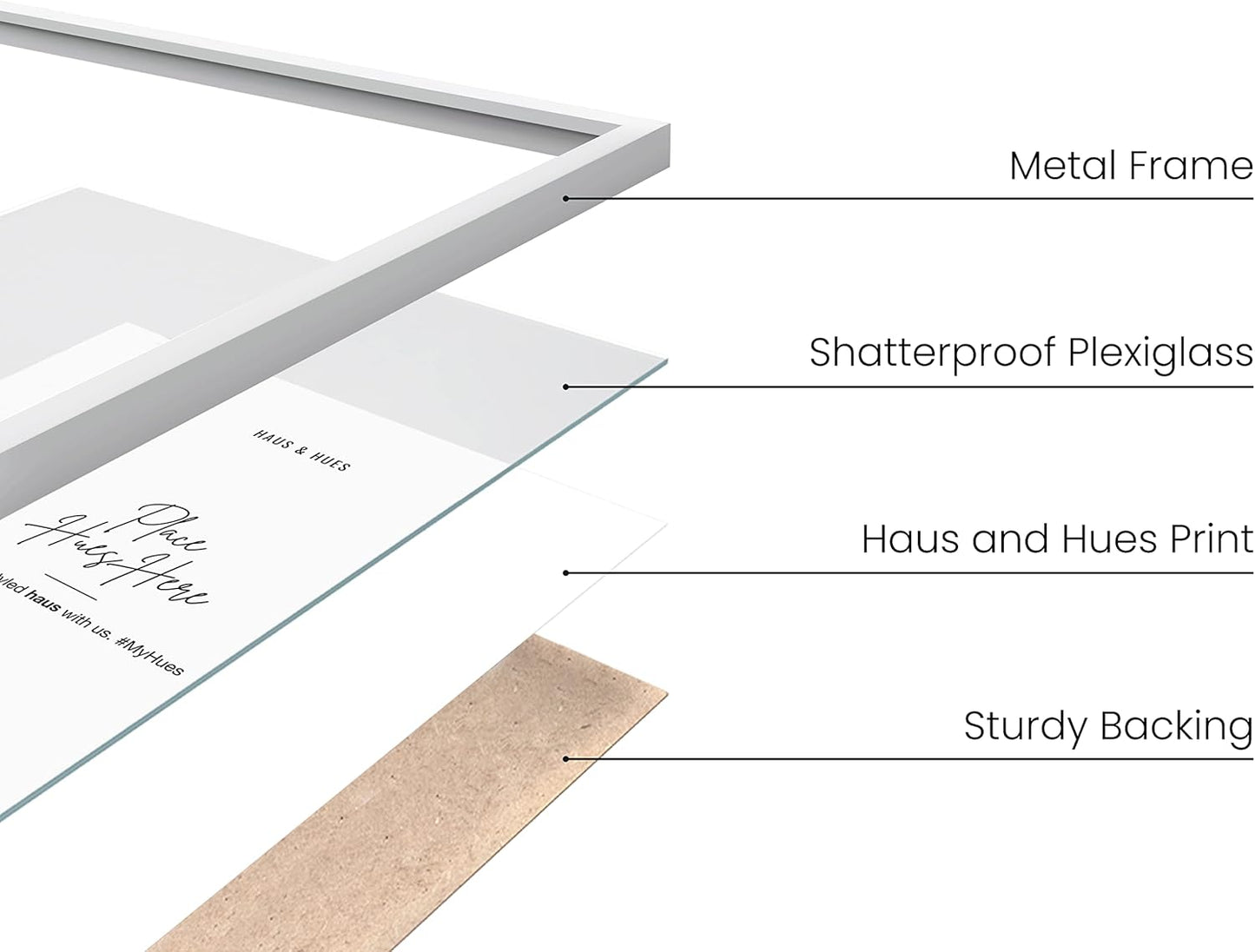HAUS AND HUES 8.5x11 White Metal Picture Frames - Features Premium Aluminum, Shatterproof Plexiglass - Perfect for Diplomas, Documents, Certificates (8.5x11 in, White, Set of 4)