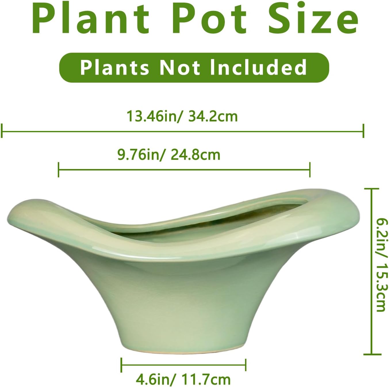 Ceramic Bonsai Pots - Large Succulent Planter 13 Inch Plant Pot Indoor Succulent Pot with Drainage Hole Outdoor Planter Bonsai Tree Pot for House Home Garden Office Decor Green