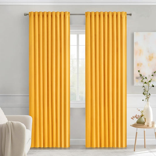 MIULEE Yellow Back Tab Blackout Curtains 90 Inches Long 2 Panels Set for Living Room Bedroom Privacy, Rod Pocket/Pinch Pleat Thermal Insulated Room Darkening Pleated Light Blocking Drapes