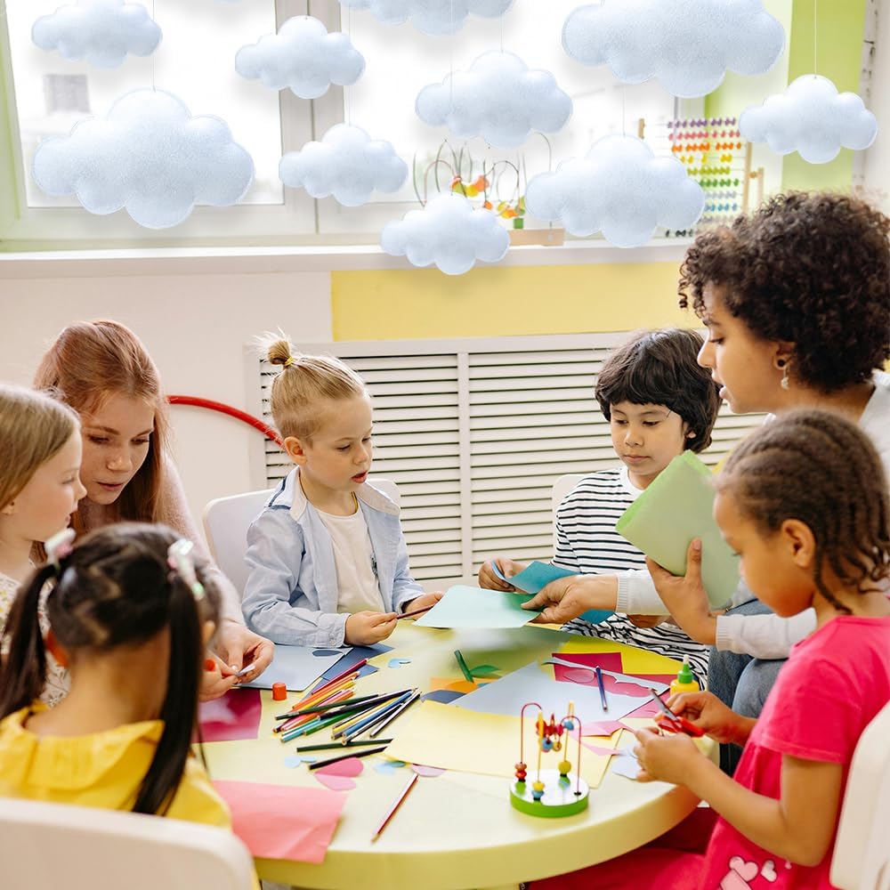 12 Pcs 3D Cloud Decorations Hanging Clouds for Room Ceiling Decor Clounds Decorations Felt Fake Cloud Ornaments Cloud Props for Art Stage Wedding Nursery Children Room Themed Party Baby Shower