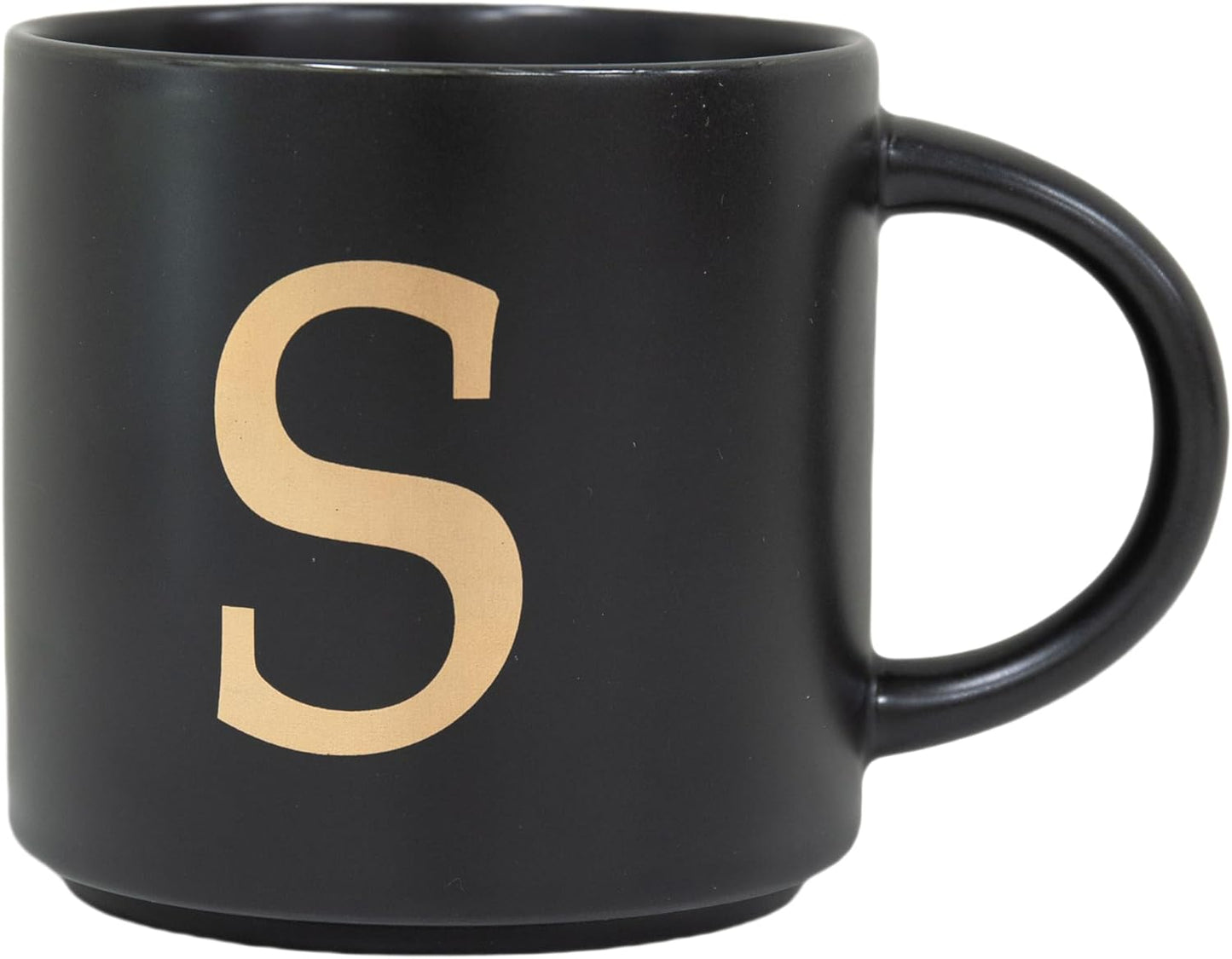 COLLECTIVE HOME - Monogram Ceramic Mugs, 15 oz Golden Initial Black Coffee Cups, Elegant Alphabet Tea Mugs, Elegant Personalized Mug with Gift Box, Unique Mug with Double Side Capital Lette (S)