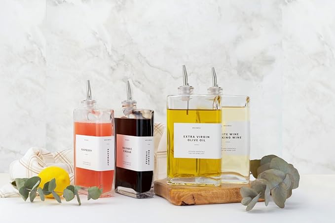 Molimoli Olive Oil Dispenser Bottle for Kitchen, Automatic Pourer, Glass Thin Bottle Dispenser for Kitchen, Olive Oil Cruet, | Set of 2 - Silver